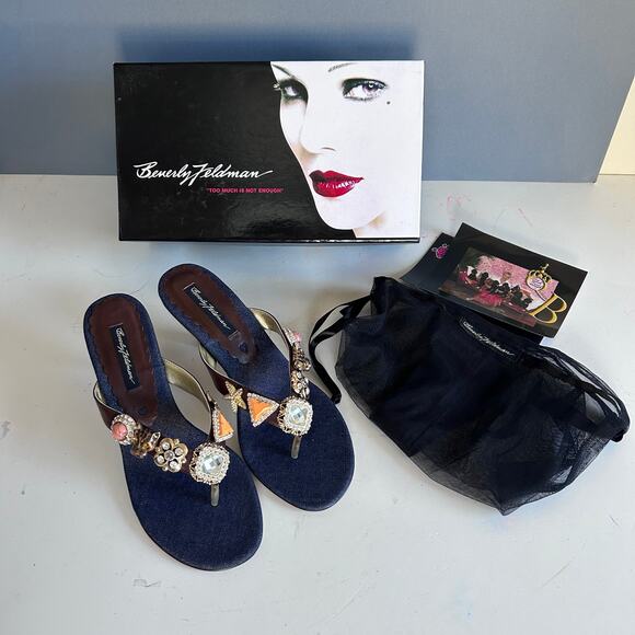 Beverly Feldman heels slides size 8.5 jeweled leopard kitten beachy VTG mobwife - Picture 4 of 15